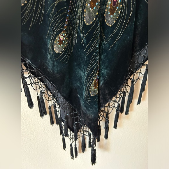 Gorgeous Blouse Tops Poncho Style Rich Velvet, Peacock embroidery beaded tassels - Picture 3 of 9